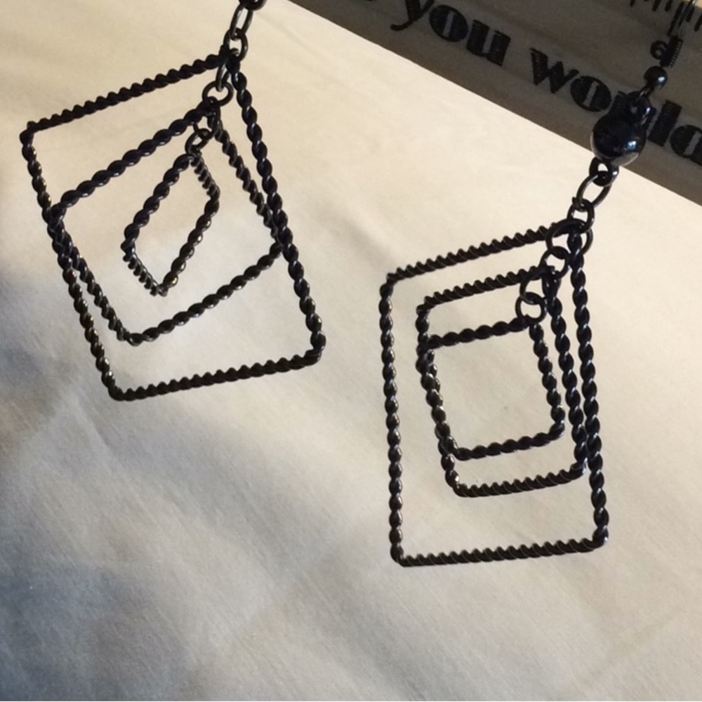 🌹Triple squares gunmetal black silver tone earrings